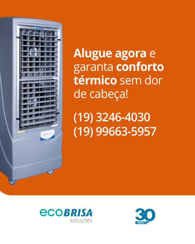 Climatizar o seu espaço não precisa significar investimento alto nem preocupações com manutenção. A locação de climatizadores Ecobrisa é a forma mais prática e inteligente de garantir conforto térmico com economia e eficiência. Fale conosco e descubra o plano ideal para o seu espaço.